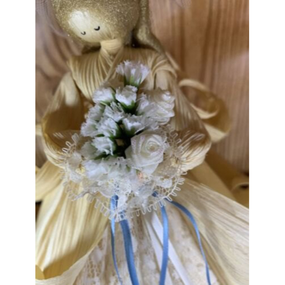 EUC Vtg Nan’s corn husk dolls, Bride W/bouquet, 1991, Lace, Curled Hair, Unique - Picture 9 of 11